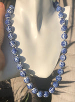 Antique vintage Chinese export cobalt blue porcelain / ceramic beaded necklace Approximately 13.5 mm beads