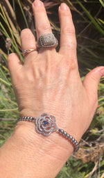 Beautiful Rose sterling silver beaded bracelet Pull string to tighten Gemstone / cz? Victorian art deco look Well made 925