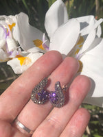 Vintage Antique Purple Amethyst Marcasites Sterling Silver Star Swirl Earrings 925 Unique