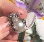 Vintage Antique Genuine Pearl Sterling Silver Pin Brooch Spider Bug Art Nouveau Art Deco Unique