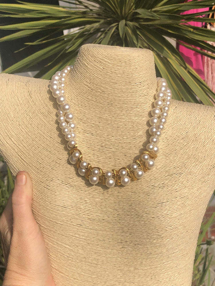 Vintage antique faux pearl double strand necklace designer Napier costume cocktail parties holidays