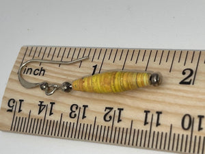 Yellow Paper Mache Bead Dangle / Drop Earrings Sterling Silver 925