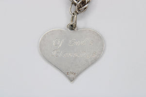 Vintage Sterling Silver Rope Chain Bracelet 25 Years Of Gods Blessings Silver Anniversary Heart Charm JC 925