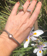 Vintage Marcasites peach gemstone or shell  sterling silver bangle bracelet 925 Thailand