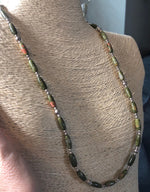 Vintage Unakite rock gemstone and sterling silver beaded necklace 23 inches long