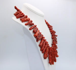Huge Red Sponge Coral Stick / Beaded Collar Necklace Sterling Silver 925