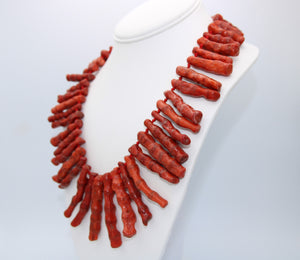 Huge Red Sponge Coral Stick / Beaded Collar Necklace Sterling Silver 925