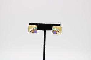 Vintage Laurel Burch Enamel Earrings Square Gold-tone Bird of Paradise