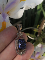 Vintage druzy quartz purple / black crystal sterling silver 925 Sajen pendant 4 necklace