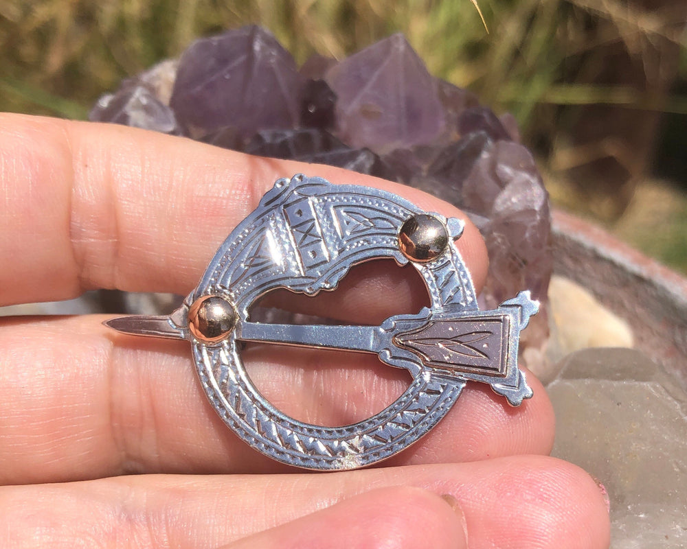 Vintage Celtic Tara brooch pin sterling silver and 18 Karat Yellow gold PA