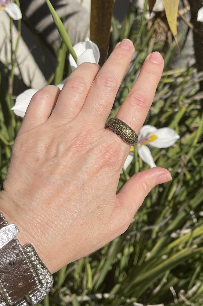 Stunning SJ Green Diamond Pave Setting Ring - By Designer Supreme Jewelry Sterling Silver Ring Size 9.75