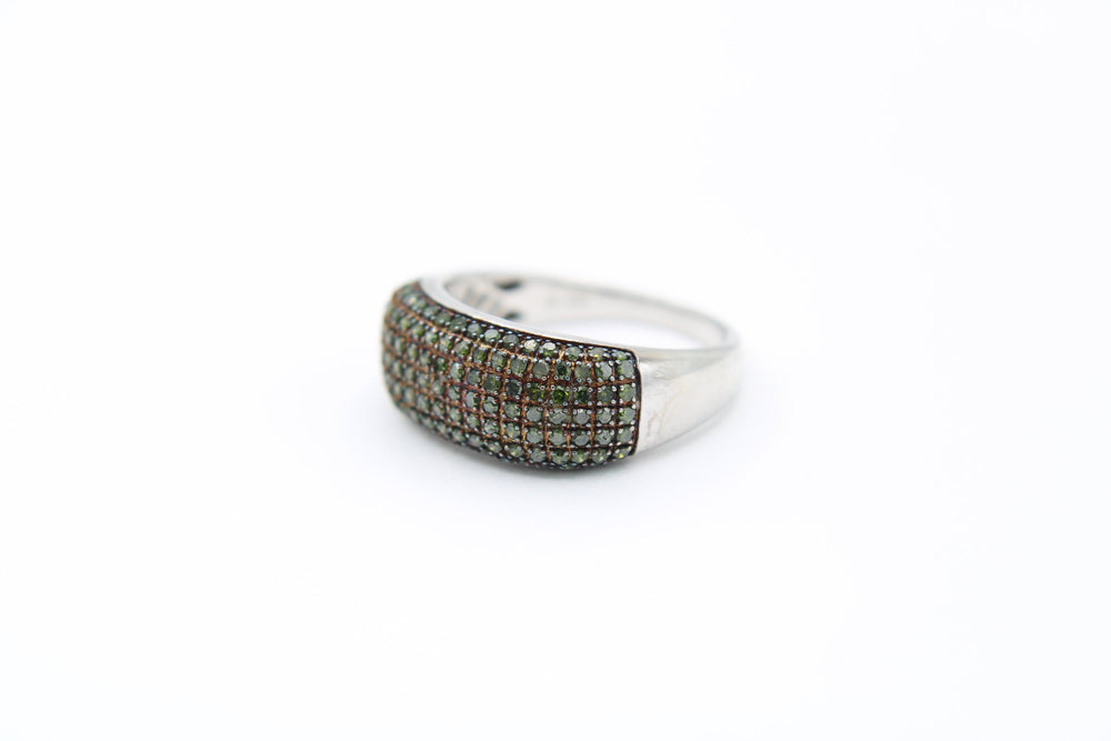 Stunning SJ Green Diamond Pave Setting Ring - By Designer Supreme Jewelry Sterling Silver Ring Size 9.75