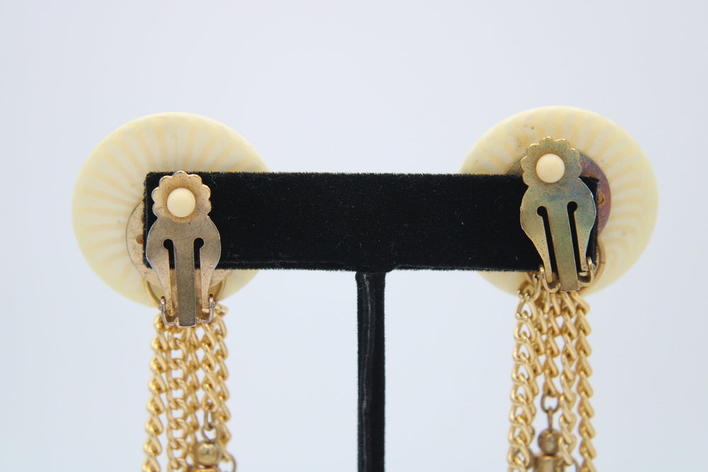 Vintage Antique Cialenga Perfume Clip-on Earrings - Cialenga By Balenciaga Paris with Perfume Bottles Gold-tone Statement