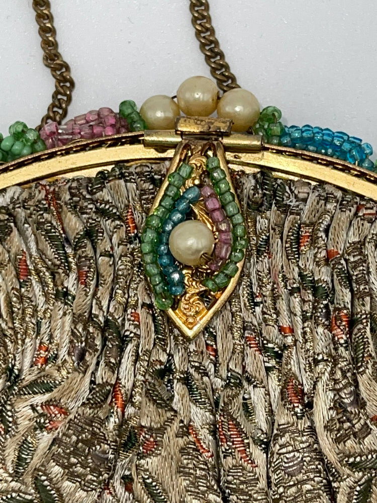Antique Exclusive Hand Bags By Ed B. Robinson Floral Tapestry + Beads Purse