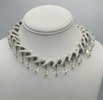 Vintage White Milk Glass & Crystal Dangle Choker Necklace Unique