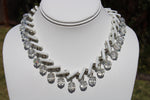 Vintage White Milk Glass & Crystal Dangle Cocktail Necklace Unique Retro Statement Choker