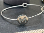 Cute sterling silver 925 bangle bracelet scissors / crystals initial M - Smaller size