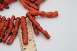 Huge Red Sponge Coral Stick / Beaded Collar Necklace Sterling Silver 925