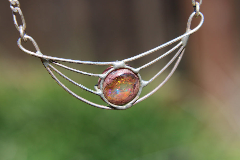 Brilliant Vintage Cantera Fire Opal Choker Agate Necklace Sterling Silver 925