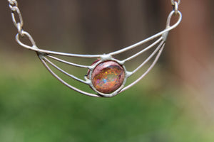 Brilliant Vintage Cantera Fire Opal Choker Agate Necklace Sterling Silver 925
