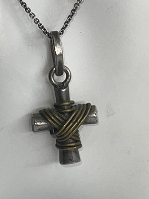 Vintage Mexico Rustic Crucifix Cross Pendant Necklace Sterling 925 Silver