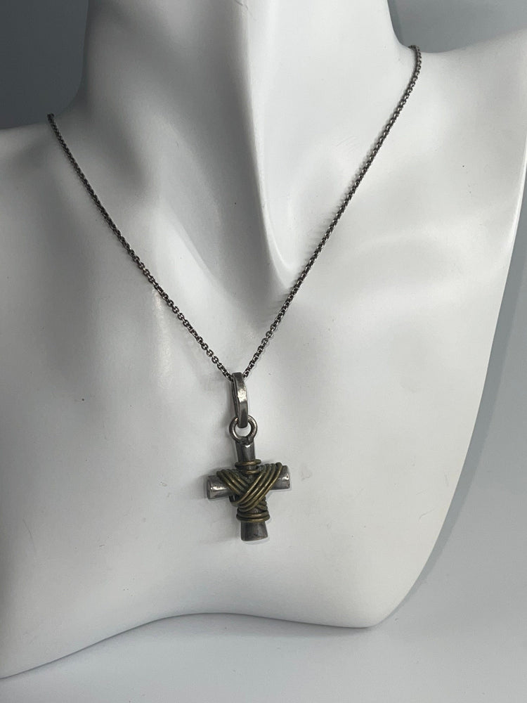 Vintage Mexico Rustic Crucifix Cross Pendant Necklace Sterling 925 Silver