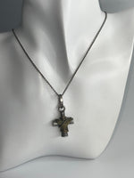 Vintage Mexico Rustic Crucifix Cross Pendant Necklace Sterling 925 Silver