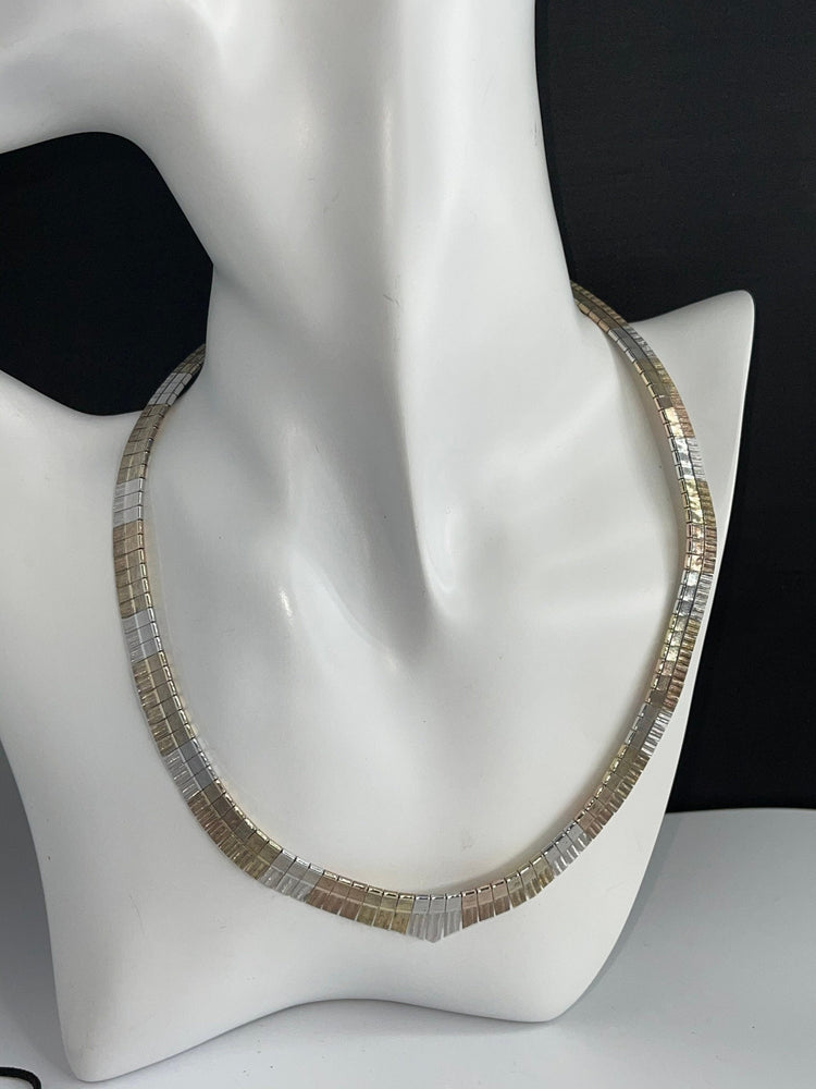 Vintage Flat Omega Cleopatra Choker Necklace - Multi-Color Sterling Silver - Italian
