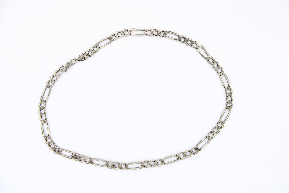 Antique Sterling Silver 18.5" Figaro Chain Necklace 7mm Italy 925 - Heavy Patina