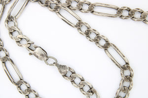Antique Sterling Silver 18.5" Figaro Chain Necklace 7mm Italy 925 - Heavy Patina