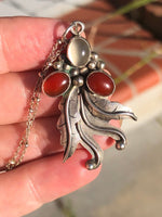 Amazing vintage Native American Indian pendant Carnelian moonstone blossom sterling silver