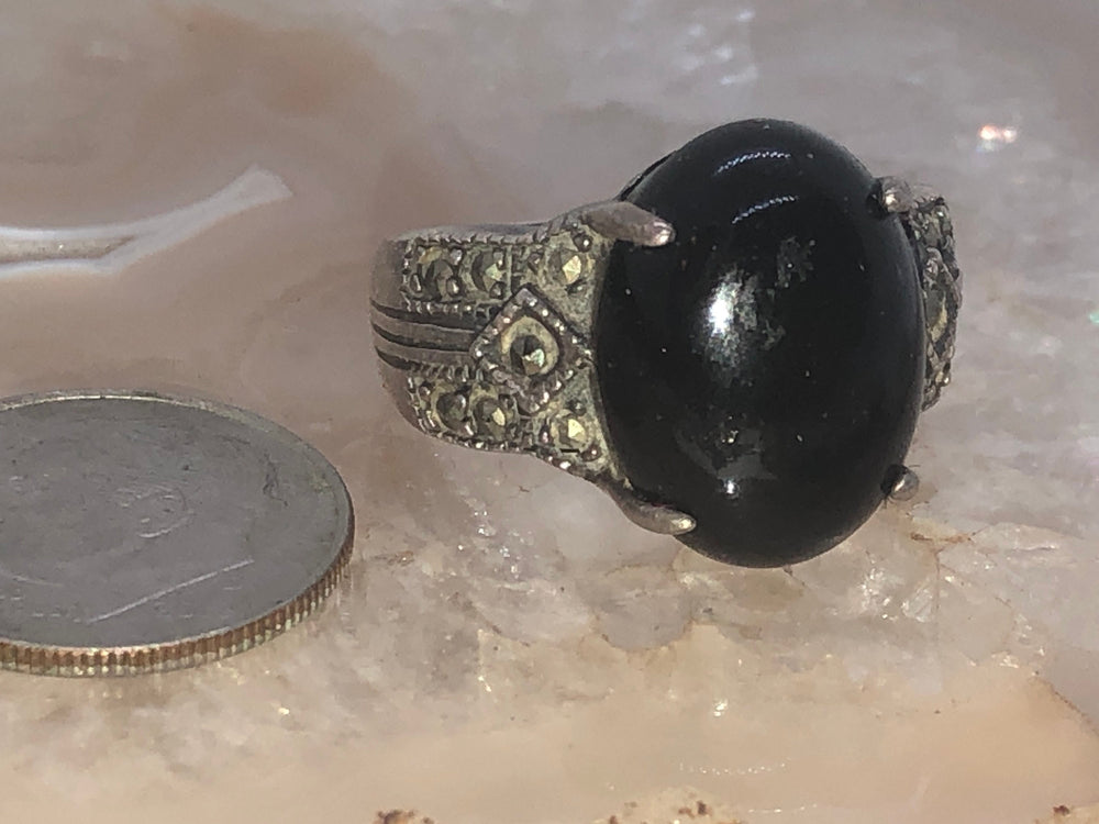 Vintage Avon RJ Graziano black onyx and marcasite ring sterling silver 925 Art Deco