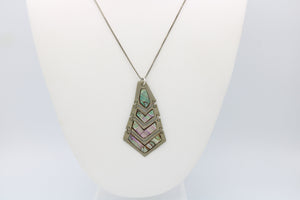 Vintage Alpaca Silver Abalone Shell Articulated Pendant Necklace Sterling Silver 925 with Box Chain Mexico Unusual