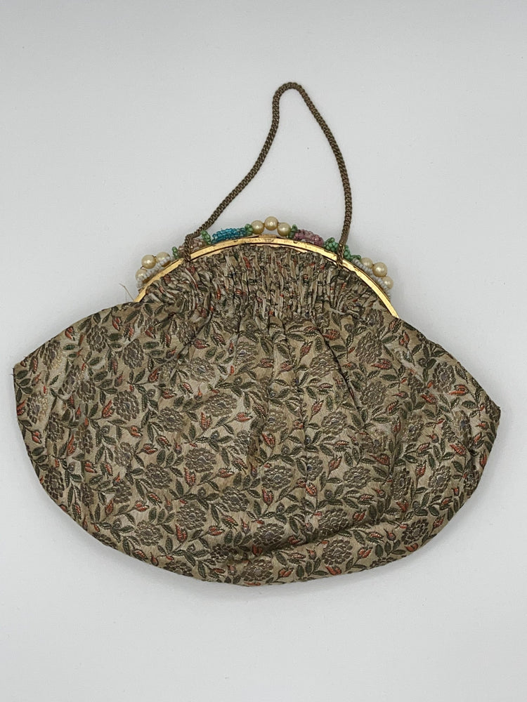 Antique Exclusive Hand Bags By Ed B. Robinson Floral Tapestry + Beads Purse