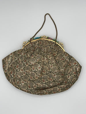Antique Exclusive Hand Bags By Ed B. Robinson Floral Tapestry + Beads Purse