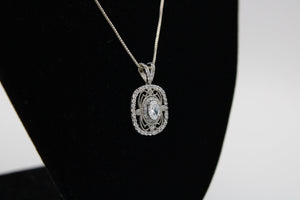 Beautiful Sterling Silver CZ Pendant Necklace Box Chain 925 - Art Deco Antique Look