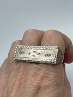 Vintage Sterling Silver Double Knuckle Ring: Diamond Cut Duster Ring, Size 8.5-9