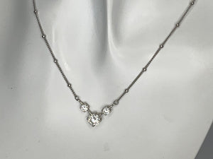 Sterling Silver 925 Designer Ross Simons Cz - Crystal V Necklace Ball Chain Eternity Style