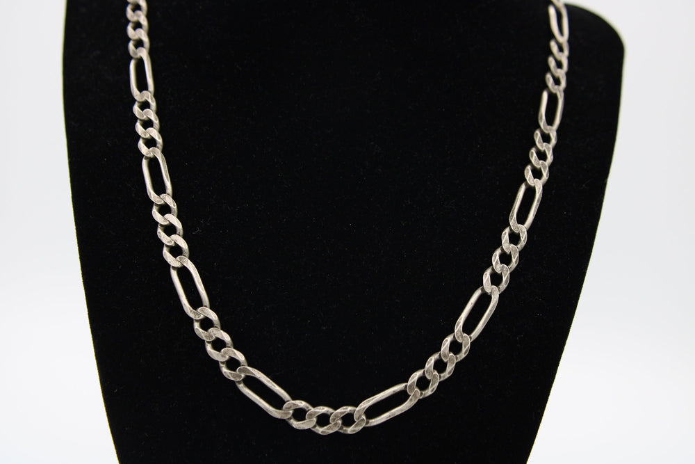Antique Sterling Silver 18.5" Figaro Chain Necklace 7mm Italy 925 - Heavy Patina