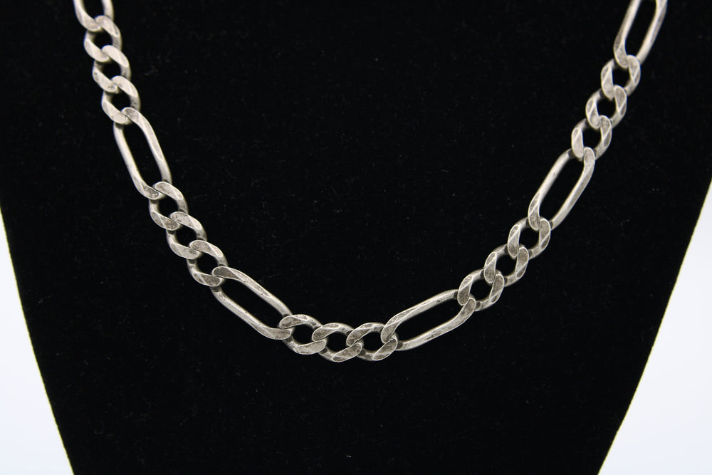 Antique Sterling Silver 18.5" Figaro Chain Necklace 7mm Italy 925 - Heavy Patina
