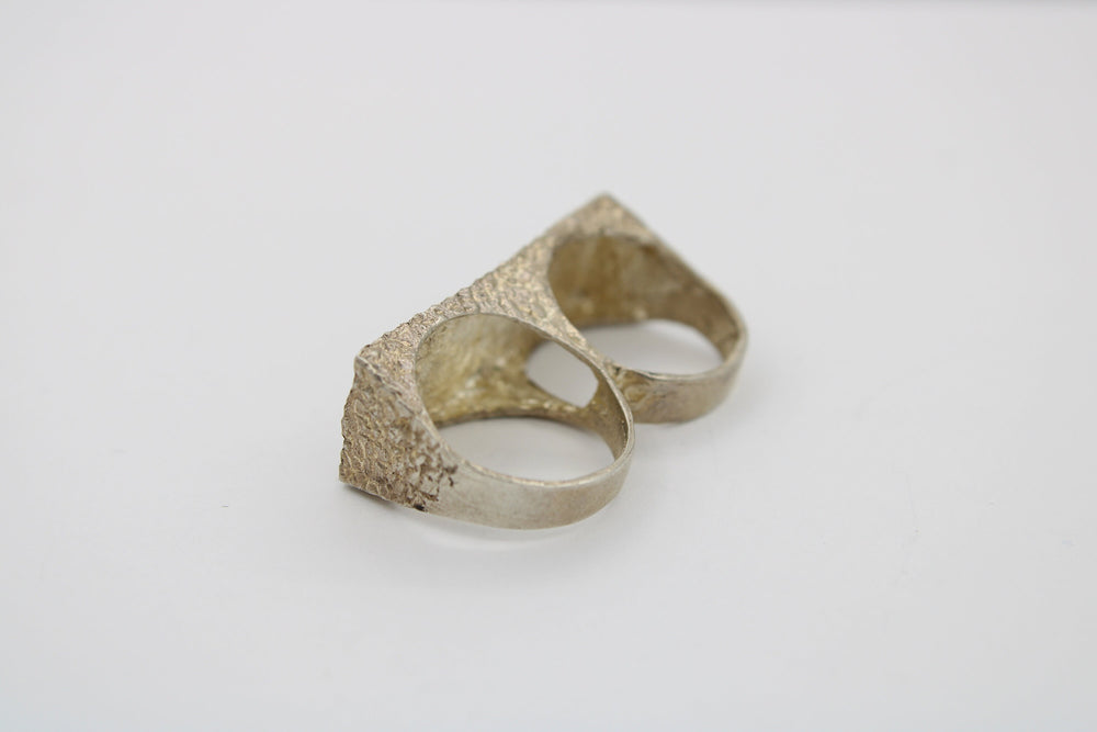 Vintage Sterling Silver Double Knuckle Ring: Diamond Cut Duster Ring, Size 8.5-9
