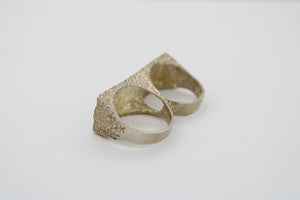 Vintage Sterling Silver Double Knuckle Ring: Diamond Cut Duster Ring, Size 8.5-9