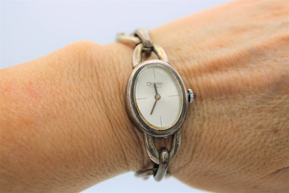 Antique Rare Gurami Italian Wristwatch 800 Silver including Chain Link Bracelet