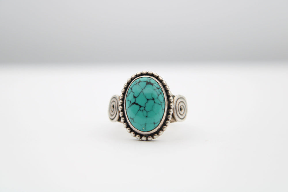 Sterling Silver 925 Turquoise Gemstone Ring Abstract Solid Size 6.75