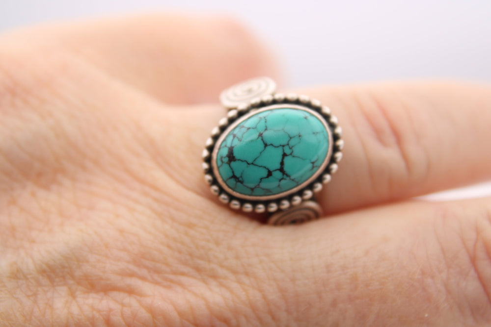 Sterling Silver 925 Turquoise Gemstone Ring Abstract Solid Size 6.75