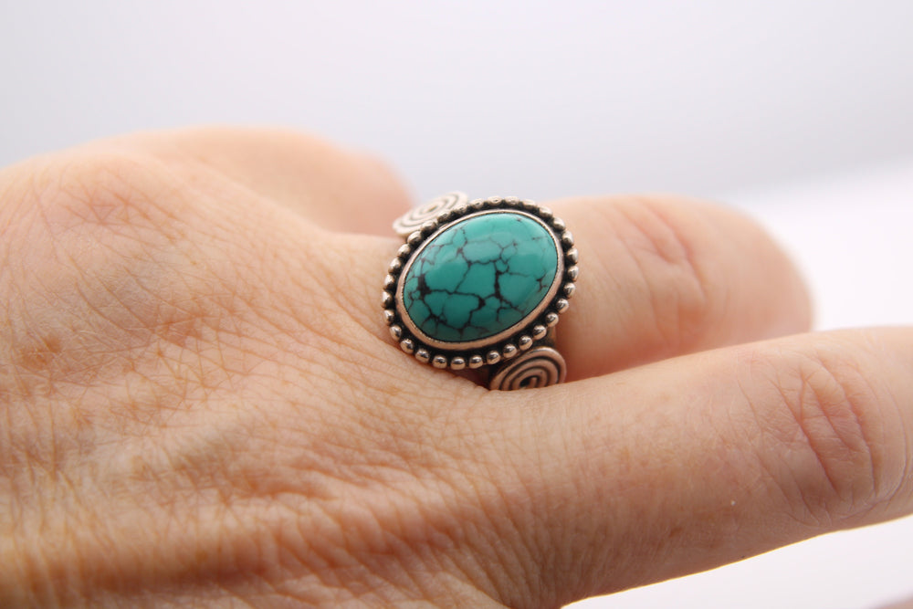 Sterling Silver 925 Turquoise Gemstone Ring Abstract Solid Size 6.75