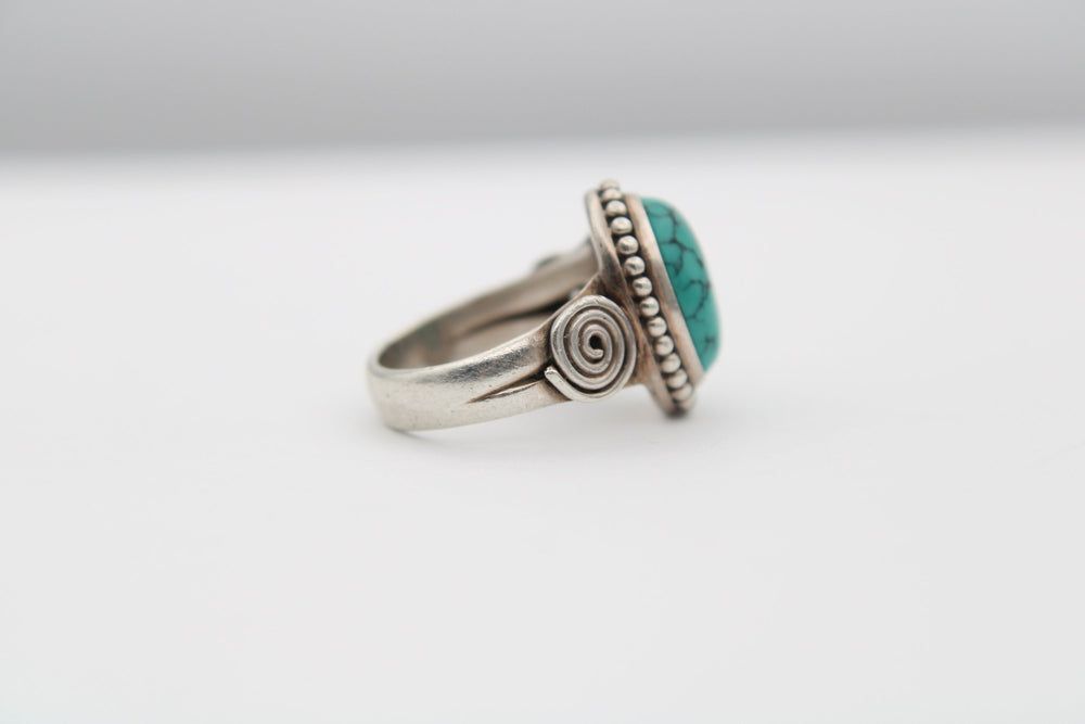 Sterling Silver 925 Turquoise Gemstone Ring Abstract Solid Size 6.75