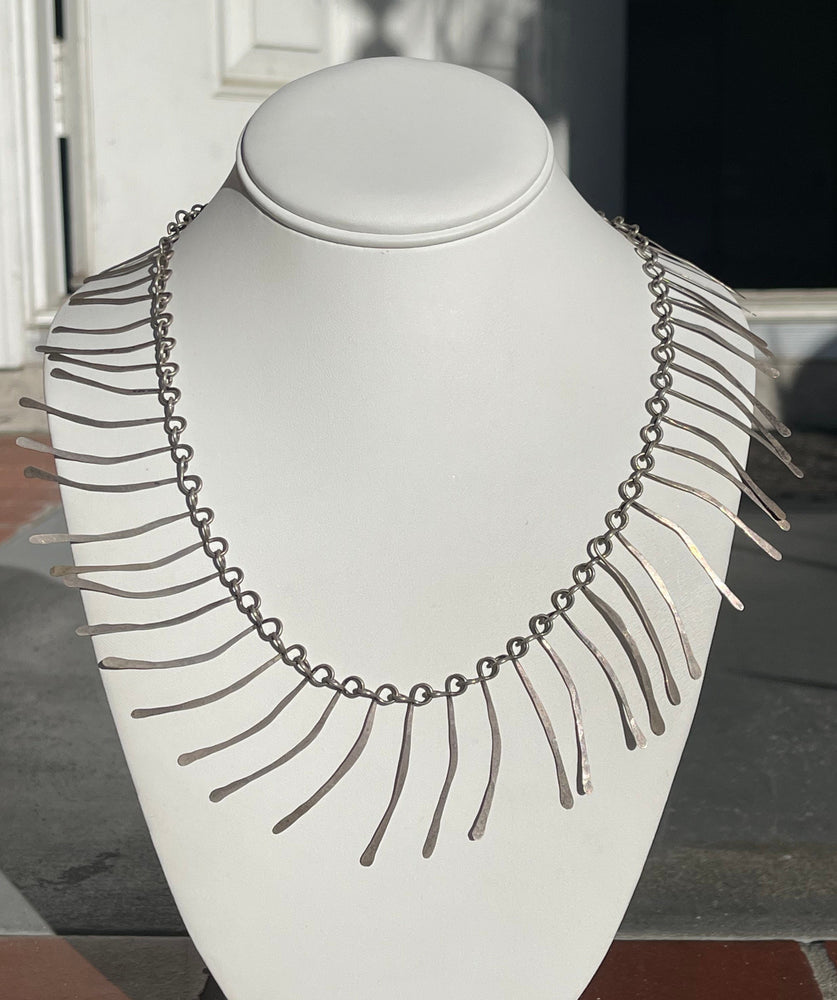 Antique/ Vintage Solid Sterling Silver Brutalist Bib Necklace Unusual Native - Southwestern Gothic Mexico Unique