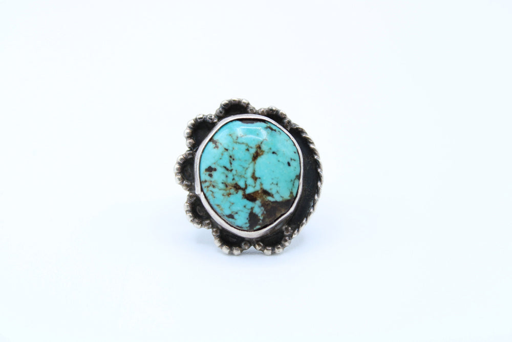 Vintage Native American Indian Turquoise Ring Sterling Silver Big Southwestern Old Pawn Statement Ring Size 4