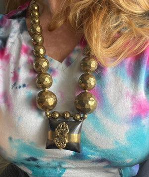 Vintage Tribal Bakelite Prayer Box Necklace – Large Brass Beads & Hinged Locket Pendant, Ethnic Statement Jewelry - Rare and Super Unusual